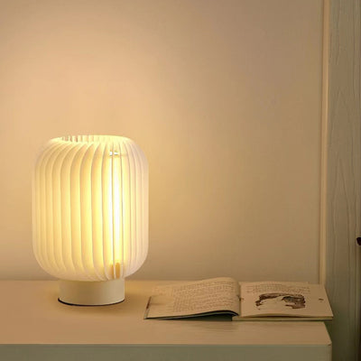 Modern Simplicity Round Pleated Iron Acrylic Fabric LED Table Lamp For Bedroom