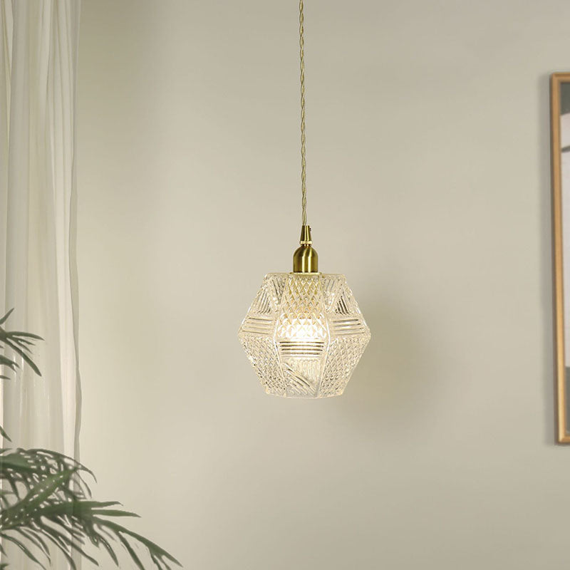 Moderne minimalistische achteckige Messingglas-Pendelleuchte mit 1 Licht für Schlafzimmer 