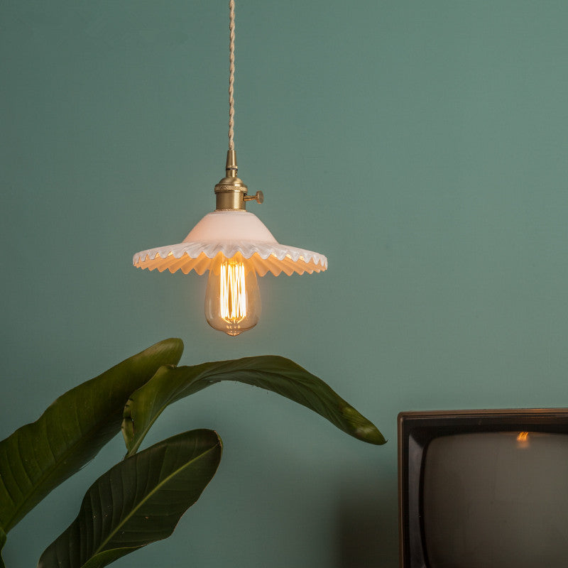 Textured Glass 1-Light  Dome Lace Pendant Light