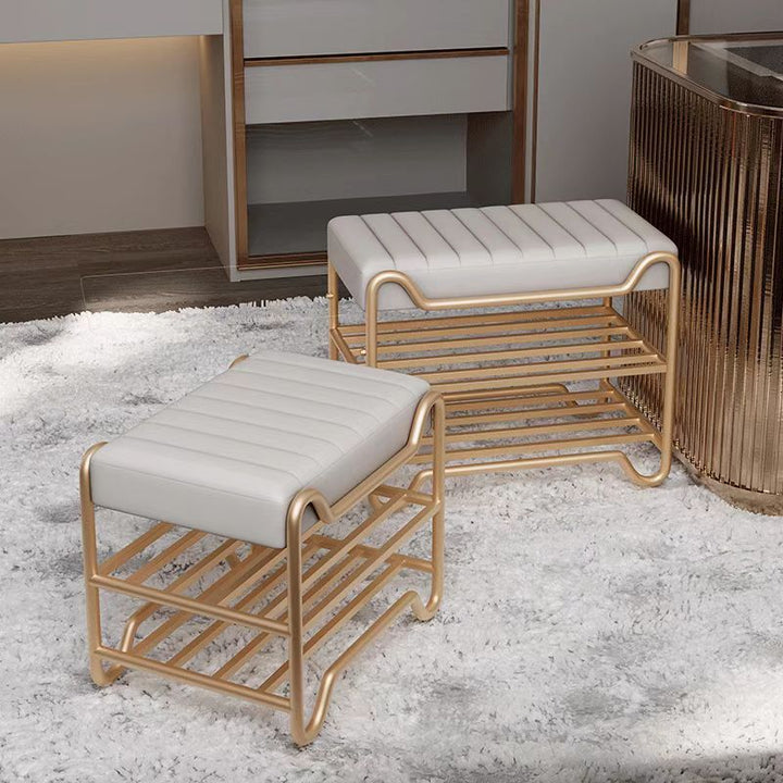 Modern Luxury Upholstered Rectangular Synthetic Fabric Sponge Portable Footstool Backless Armless For Entryways