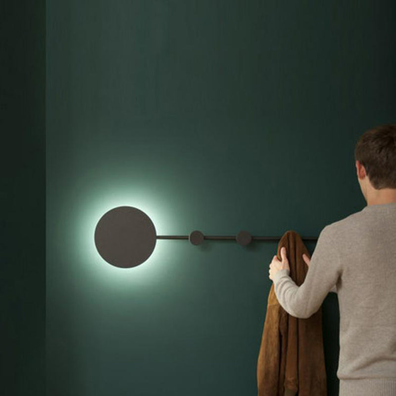Moderno Minimalista Redondo Largo Estante Perchero de Pared de Hierro con Lámpara LED para Dormitorio 