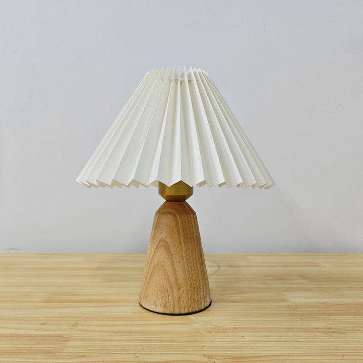 Lampe de table 1 lumière en bois avec tissu plissé trapézoïdal scandinave contemporain pour chambre 