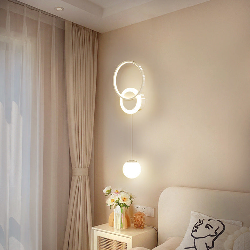 Lámpara de Aplique de Pared LED de Bola Redonda de Hierro y Acrílico de Simplicidad Moderna para Mesita de Noche 