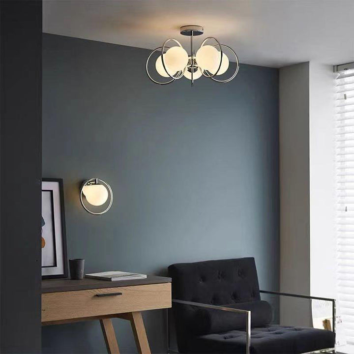 Plafonnier semi-encastré traditionnel vintage en fer avec boule en verre cercle 3/5 lumières pour salon 