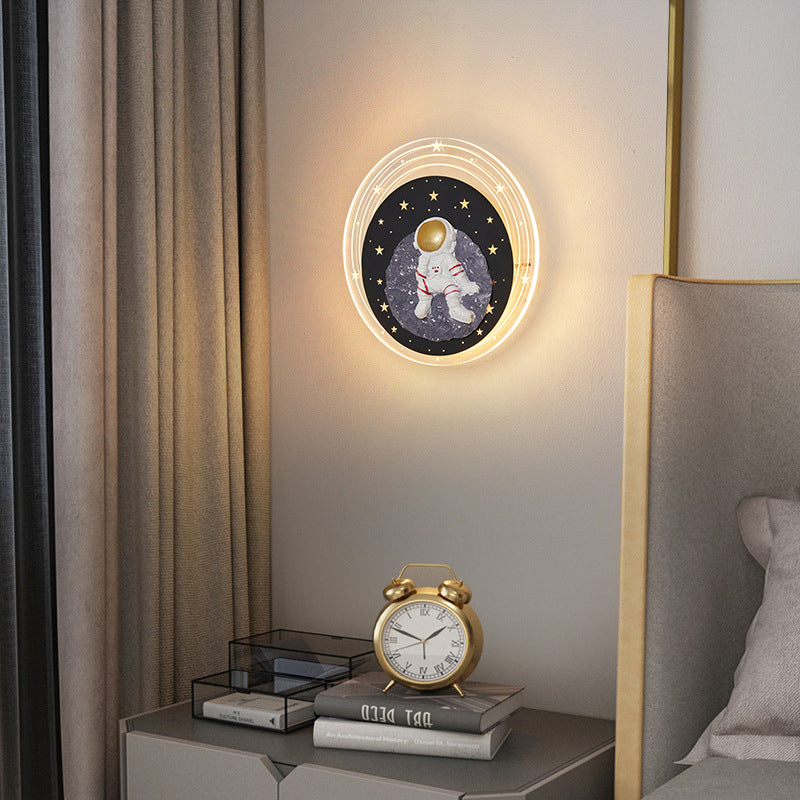 Zeitgenössische kreative Sternenhimmel Mond Harz Astronaut Runde LED Wandleuchte Lampe für Wohnzimmer 