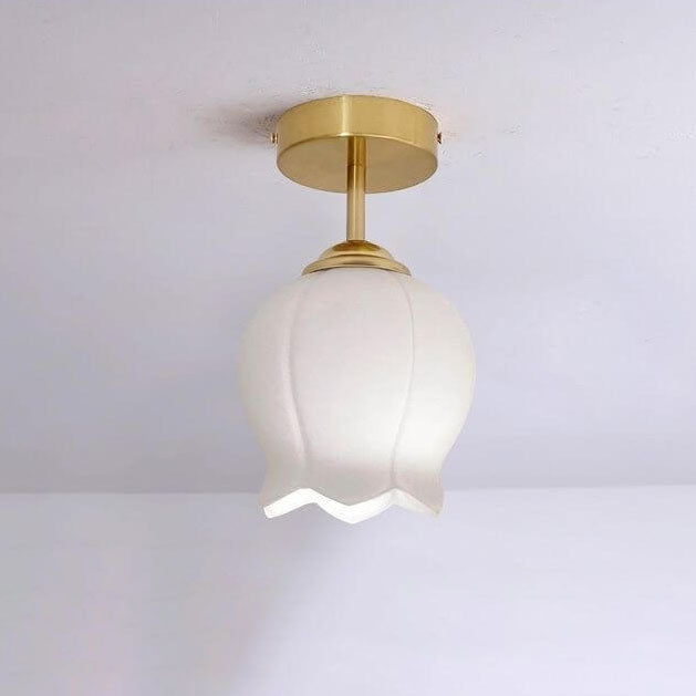 Nordic Retro Messing Glas Blumenlampenschirm 1-Licht Semi-Flush Deckenleuchte 