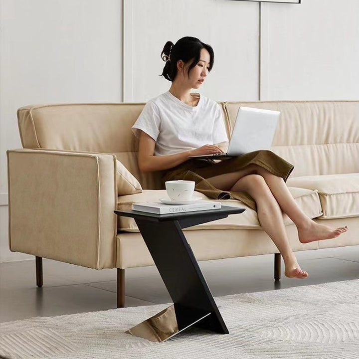 Modern Minimalist Rectangle Z-Shape Stainless Steel Ash Wood End Table For Living Room