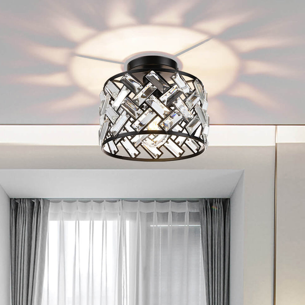 Moderne minimalistische runde Metallkristall-Deckenleuchte mit 1 Licht, halbbündige Montage für Wohnzimmer 
