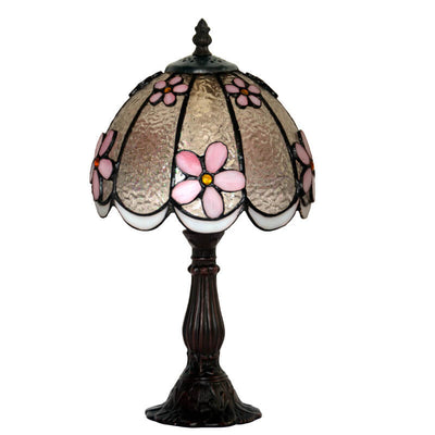 Tiffany Plum Flower Stained Glass Dome Metal Base 1-Light Table Lamp