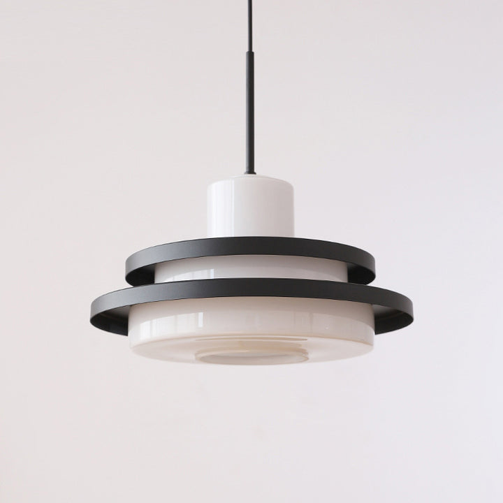 Traditional Vintage Round Cylinder Glass Iron 1-Light Pendant Light For Living Room