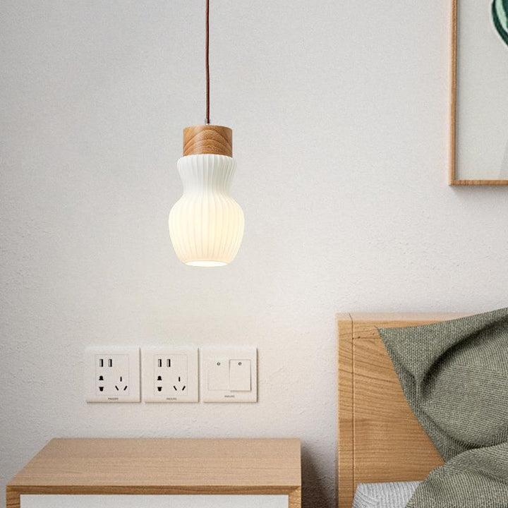 Pantalla de botella de vidrio con costillas de madera tradicional japonesa 1/3 luces lámpara colgante para la sala de estar 