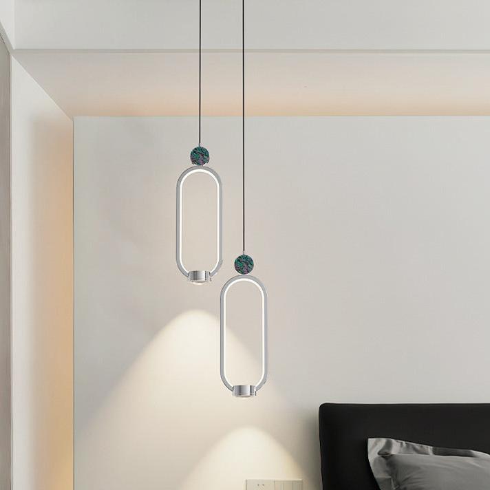 Lustre LED en aluminium avec anneau elliptique géométrique minimaliste moderne en cristal pour salon 