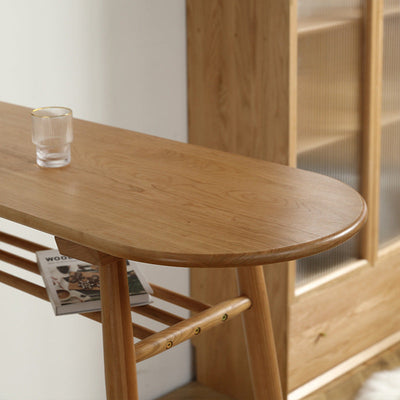 Zeitgenössischer skandinavischer langer ovaler Holzbartisch 2-stufig für Esszimmer 