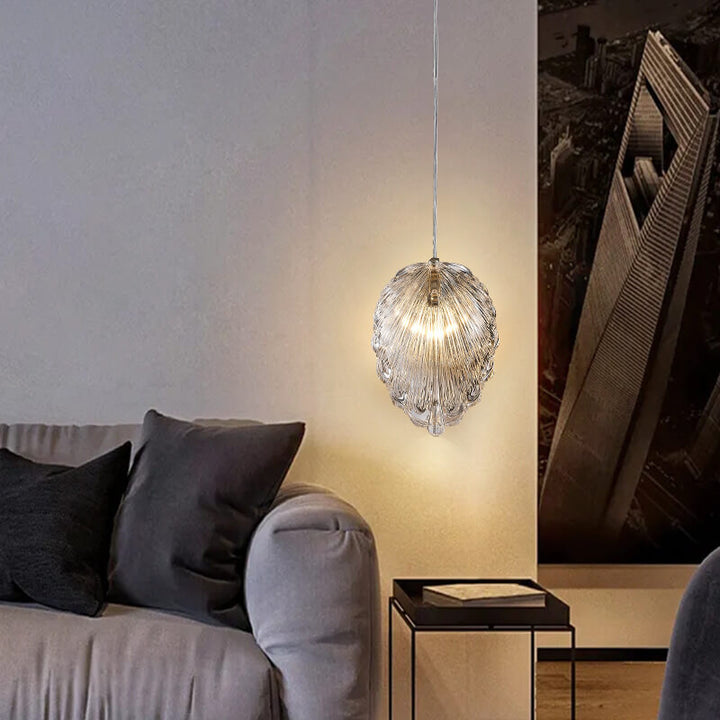 Moderna lámpara colgante de lujo con forma de concha de vidrio de 1 luz para dormitorio 