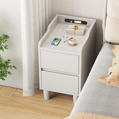 Table de chevet rectangulaire minimaliste moderne en bois de caoutchouc avec 2 tiroirs, lumière de capteur et chargement USB pour chambre 