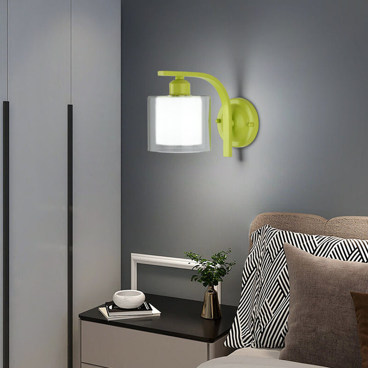 Lampe d'applique murale à 1 lumière en verre cylindre vert Art déco moderne en métal pour chambre 