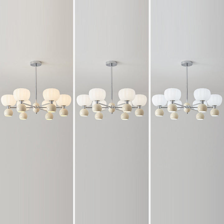 Zeitgenössischer nordischer cremefarbener Acryl-Kürbisschirm mit Eisenrahmen, 12/16 Lichter, Kronleuchter für Wohnzimmer 