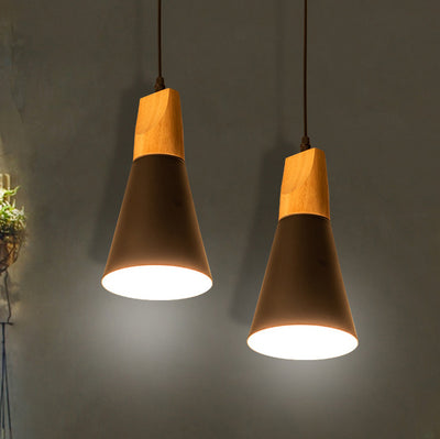 Moderne Einfachheit Kegel Massivholz Aluminium 1-Licht Pendelleuchte für Wohnzimmer 