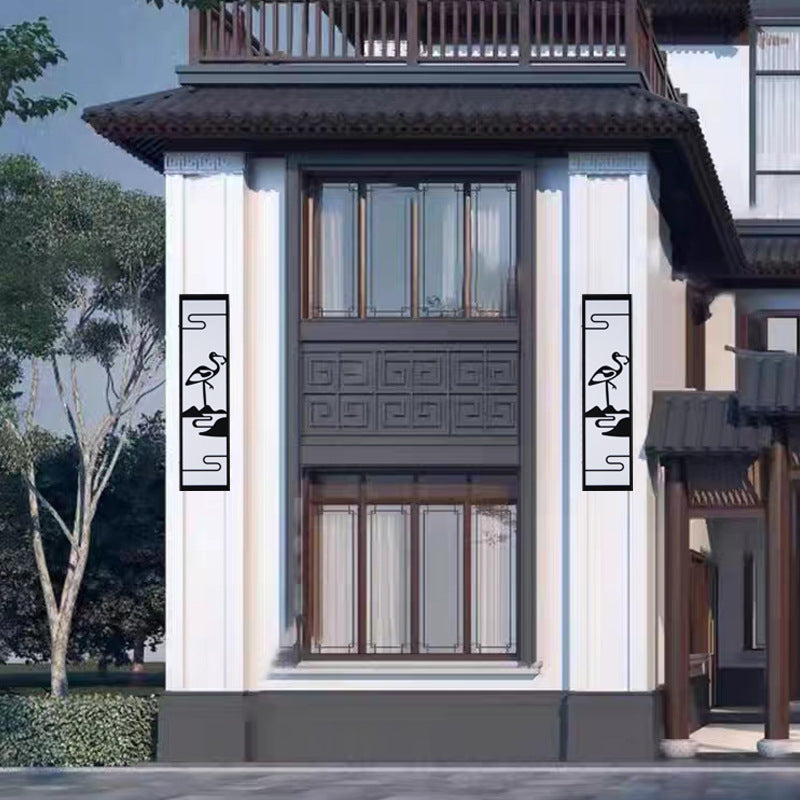 Applique Murale LED Étanche avec Abat-Jour Rectangulaire en Forme de Grue Chinoise Traditionnelle pour Patio Extérieur 