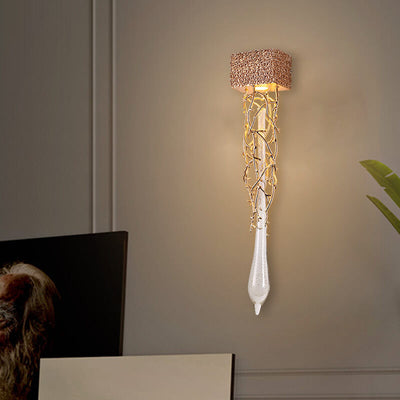 European Light Luxury Brass Tree Branch Crystal Water Drop Design 1-Light Wall Sconce Lamp