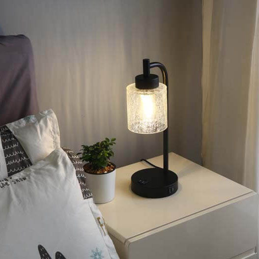 Modern Simple Iron Glass Cylinder Dual USB Touch 1-Light Table Lamp