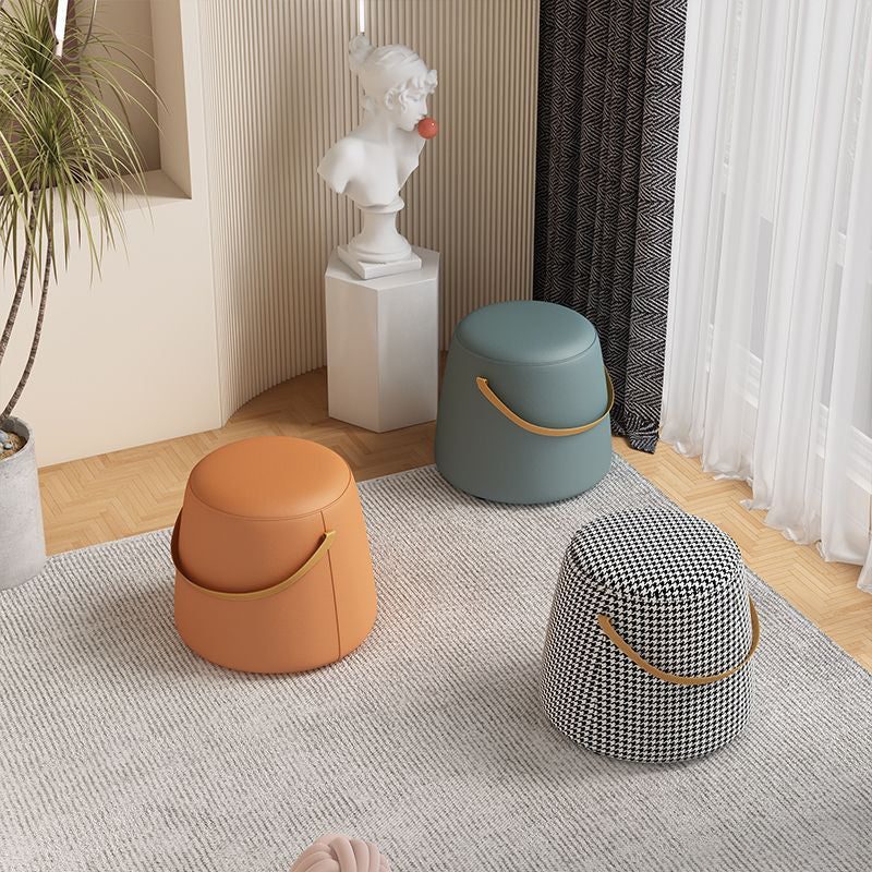 Chaise Moderne Minimaliste Ronde Colonne Coton Lin Cuir Bois Sans Dossier Sans Accoudoirs Pour Salon 