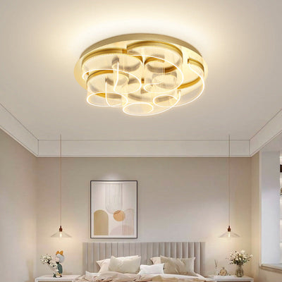 مصباح سقف LED بتصميم دائري مموج من الفولاذ المقاوم للصدأ الأكريليك الفاخر الحديث لغرفة المعيشة 