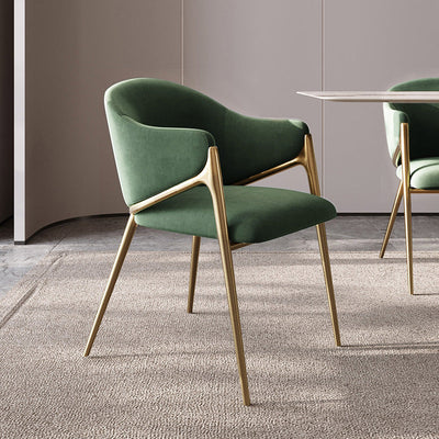 Silla de comedor contemporánea de lujo redonda de lana de cordero con patas de acero inoxidable, respaldo y reposabrazos para comedor 