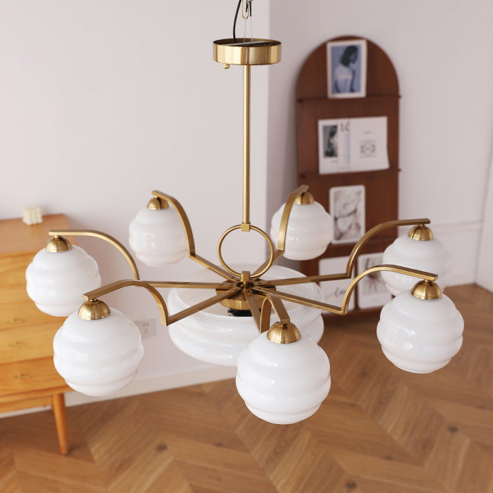 Lustre Moderne à Branches Courbées Style Mi-Siècle avec Baguette Ronde et Globes en Verre et Fer 4/6/8 Lumières pour Salon 