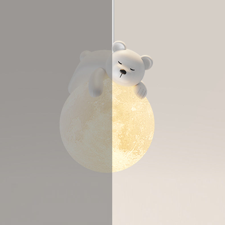 Lámpara colgante contemporánea creativa de resina con forma de conejo y luna de 1 luz para niños, para sala de estar 