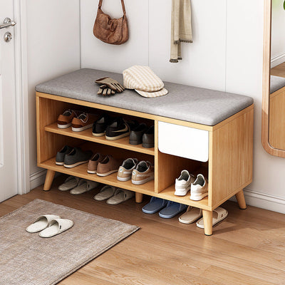 Rangement de chaussures en bois massif en lin de coton scandinave contemporain 2-rangements pour entrées 