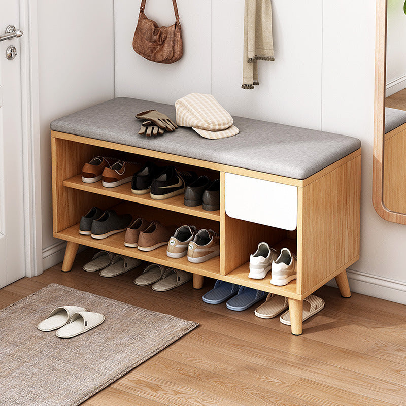 Rangement de chaussures en bois massif en lin de coton scandinave contemporain 2-rangements pour entrées 