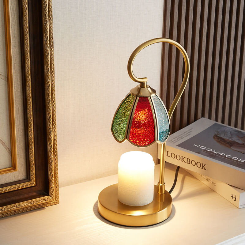 Moderne kreative Buntglas-Blumenschirm Eisenbasis 1-Licht schmelzende Wachs Tischlampe 