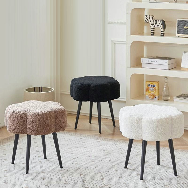 Modern Minimalist Cloud Sherpa Fabric Iron Vanity Stool For Bedroom