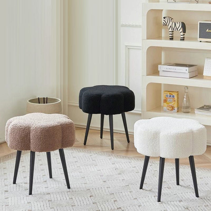 Modern Minimalist Cloud Sherpa Fabric Iron Vanity Stool For Bedroom