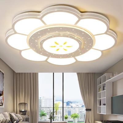 Plafonnier LED rond en fer et acrylique à fleurs de simplicité moderne pour salon 