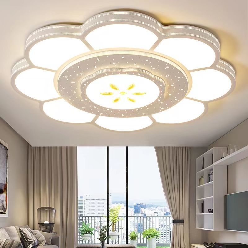 Plafonnier LED rond en fer et acrylique à fleurs de simplicité moderne pour salon 