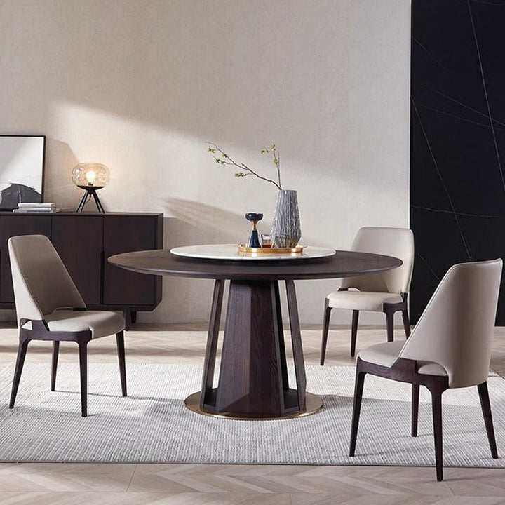 Moderner luxuriöser Esszimmerstuhl mit quadratischer Rückenlehne aus Mikrofaserleder und Eschenholz 