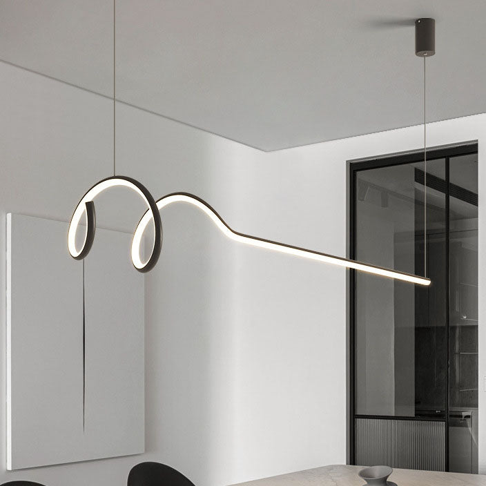 Lustre moderne minimaliste en spirale en aluminium à bande longue LED pour salle à manger 