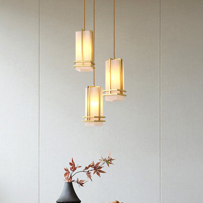 Traditionelle chinesische Pendelleuchte mit Kupferrahmen und Glasschirm, 1 Licht, für Wohnzimmer 
