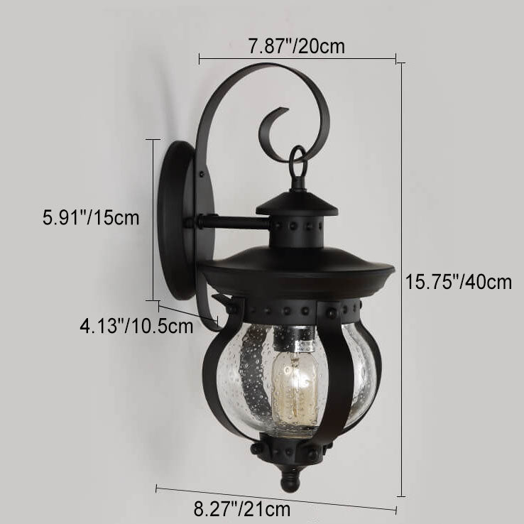 Applique Murale Étanche Extérieure 1 Lumière en Fer Forgé Rétro Européen avec Bocal en Verre 