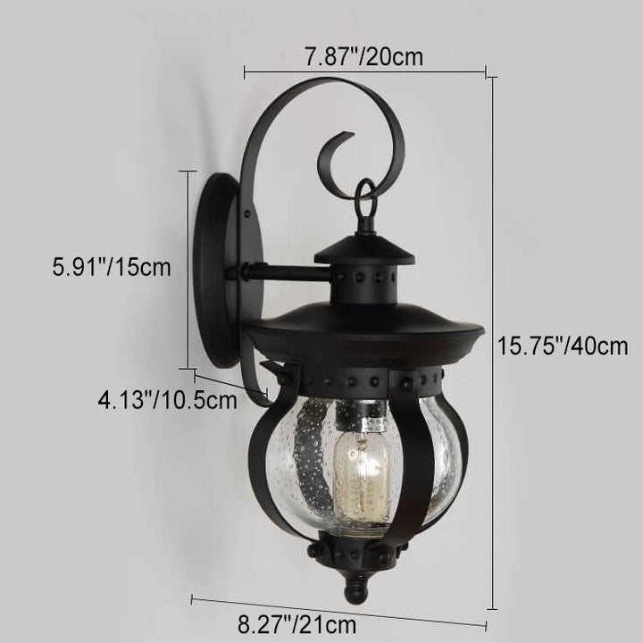 Applique Murale Étanche Extérieure 1 Lumière en Fer Forgé Rétro Européen avec Bocal en Verre 