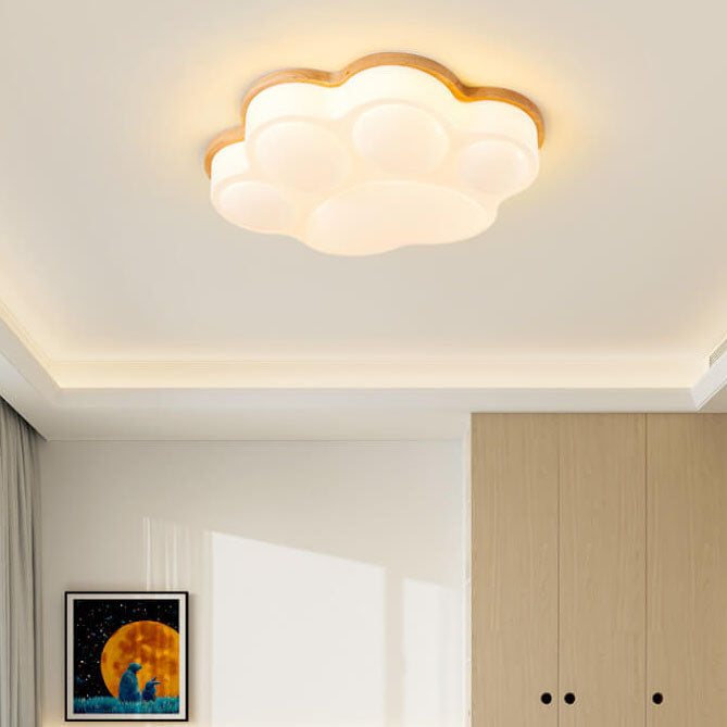 Nordic Creative Cat Paw Design Wood PE LED Flush Mount Ceiling Light