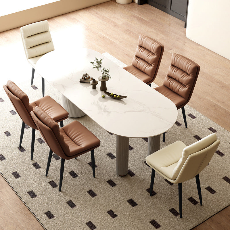 Modern Minimalist Rectangular Microfiber Leather Carbon Steel Dining Chair Backrest Armless For Dining Room
