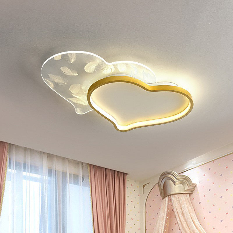 Luz de techo LED de montaje empotrado de hierro acrílico con plumas de amor creativas contemporáneas para dormitorio 