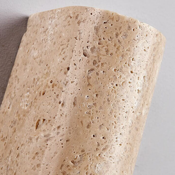 Traditional Japanese Yellow Travertine Half-Cylinder LED Wall Sconce Lamp For Hallway