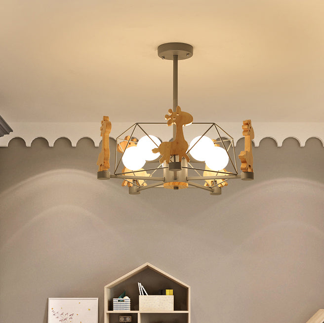 Skandinavischer moderner Kinder-Giraffen-Diamant-Pentagramm-Eisen-5-Licht-Insel-Kronleuchter 