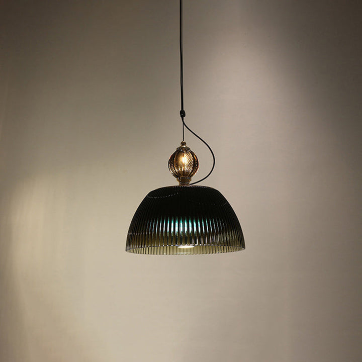 Contemporary Nordic Ribbed Glass Bowl-Shaped 2-Light Pendant Light For Living Room