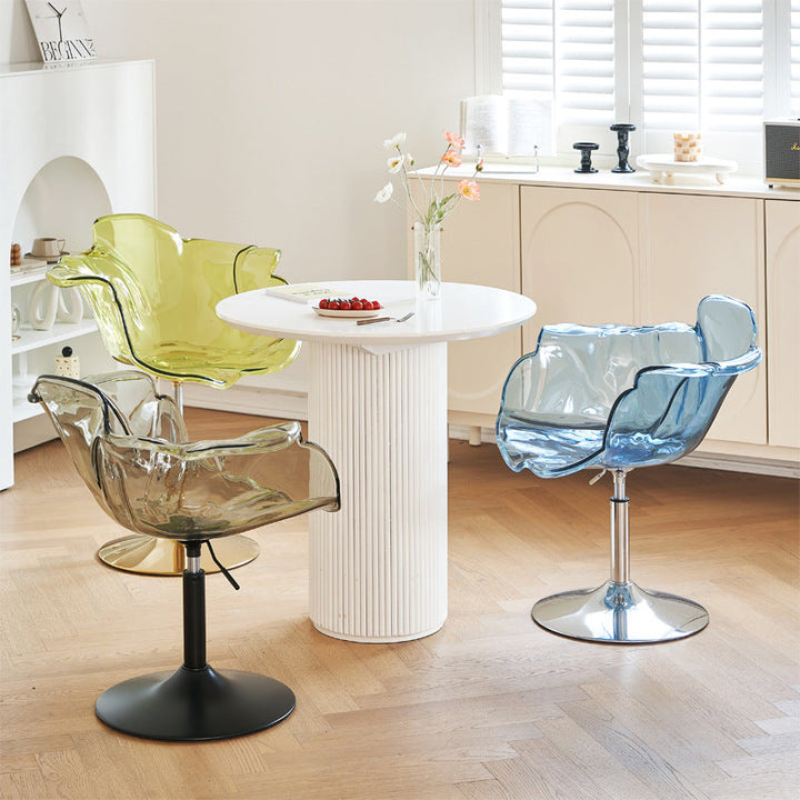 Chaise de salle à manger contemporaine créative en forme de pétale en PC, relevable, avec dossier et accoudoirs, pour salle à manger 