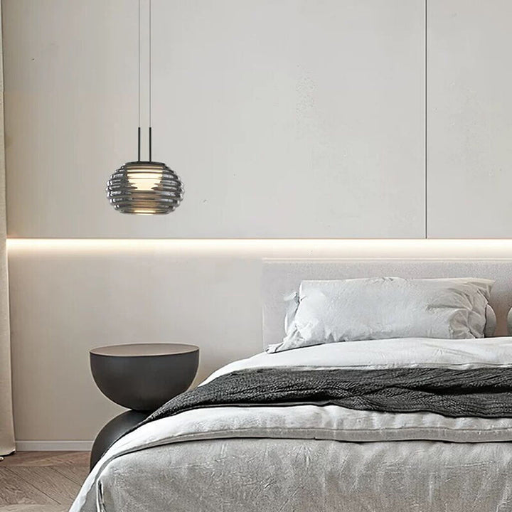 Moderne minimalistische gestreifte runde Aluminiumglas-LED-Pendelleuchte für Wohnzimmer 